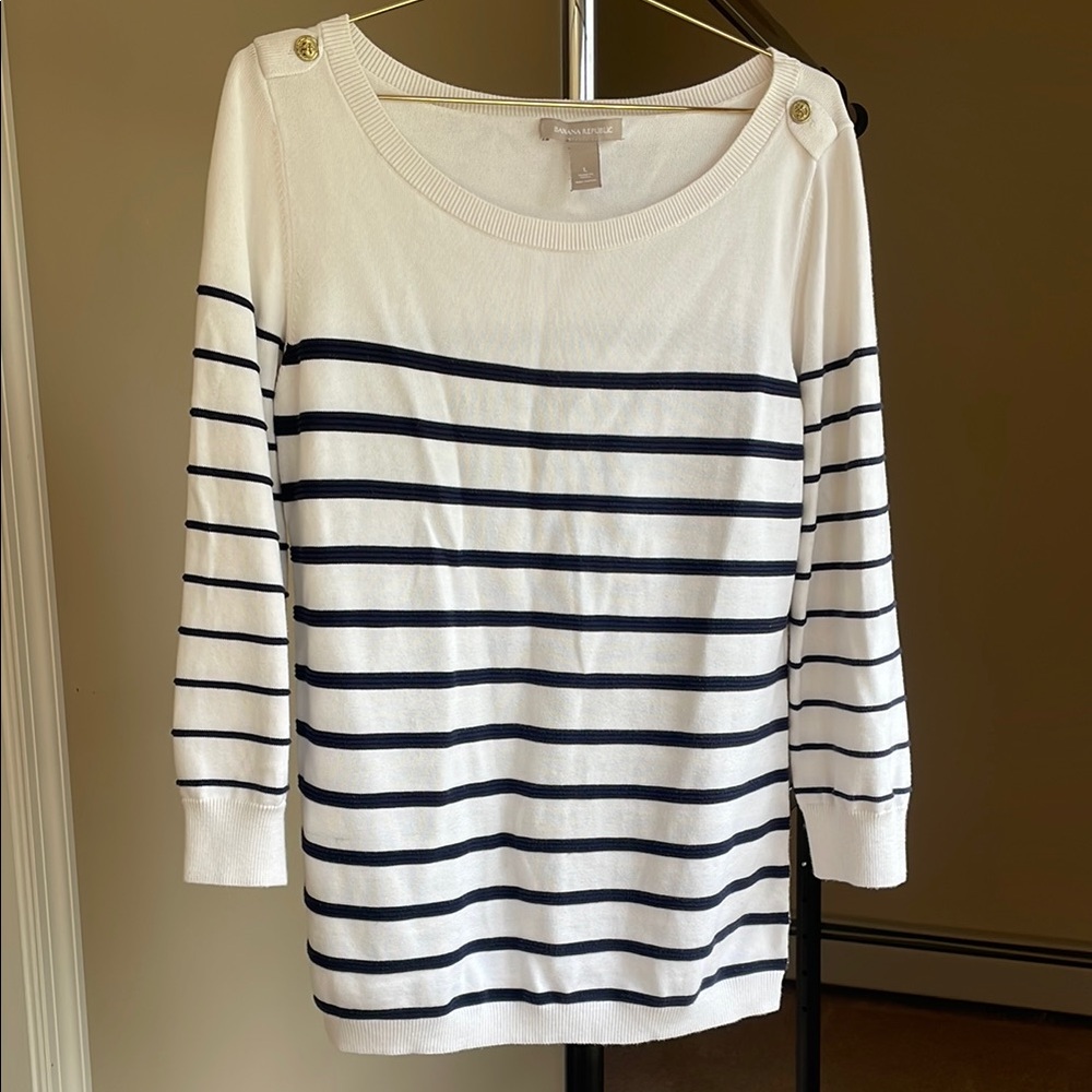 Nautica Women's Striped White and Black Top